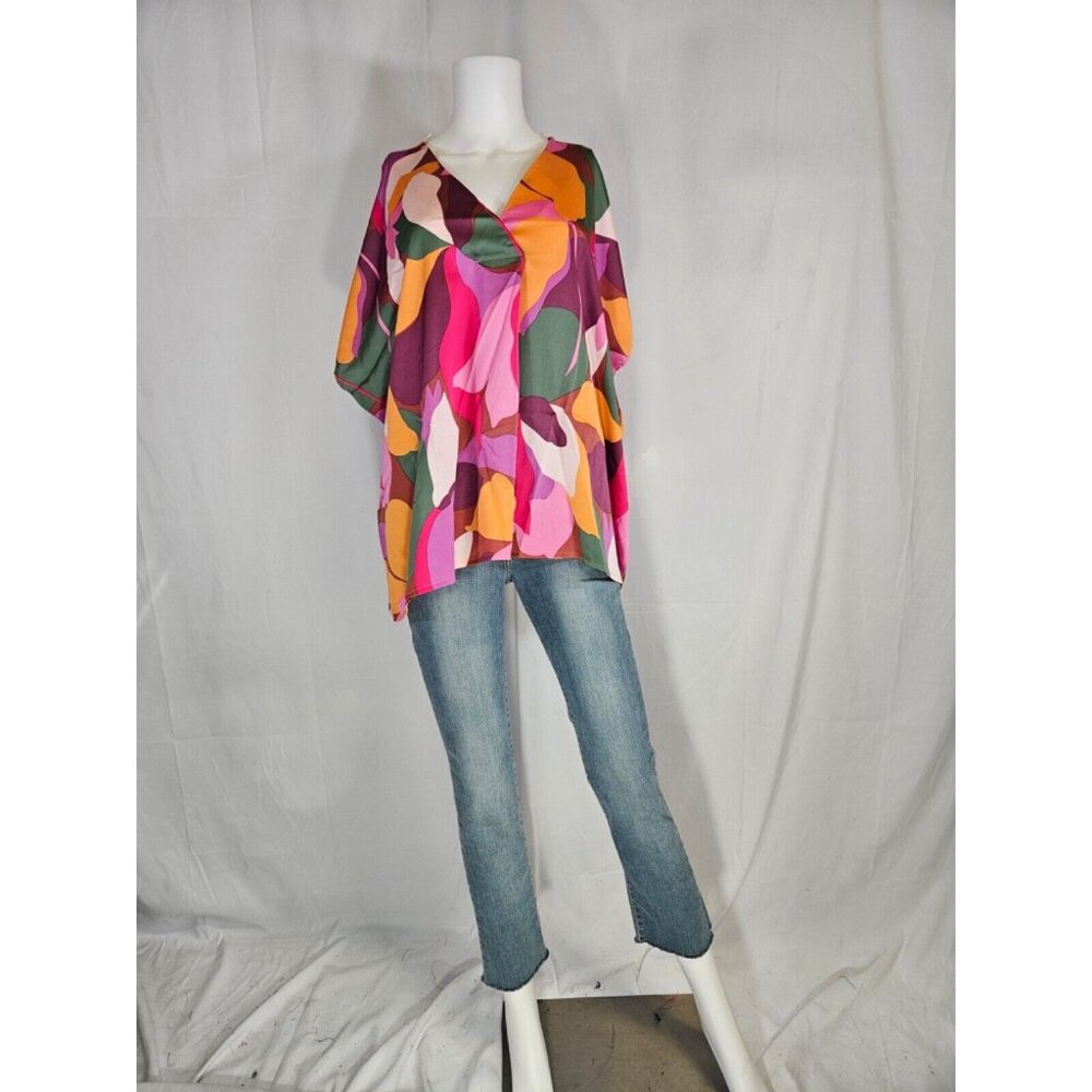 Entro Burgundy Print Short Sleeve Over Size Tunic Top